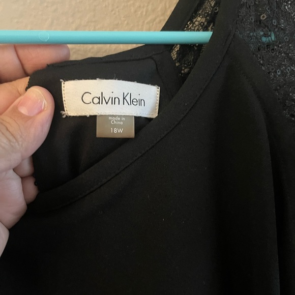 Calvin Klein Black Sequined Lace Capelet Shift Dress 18W - Picture 2 of 3